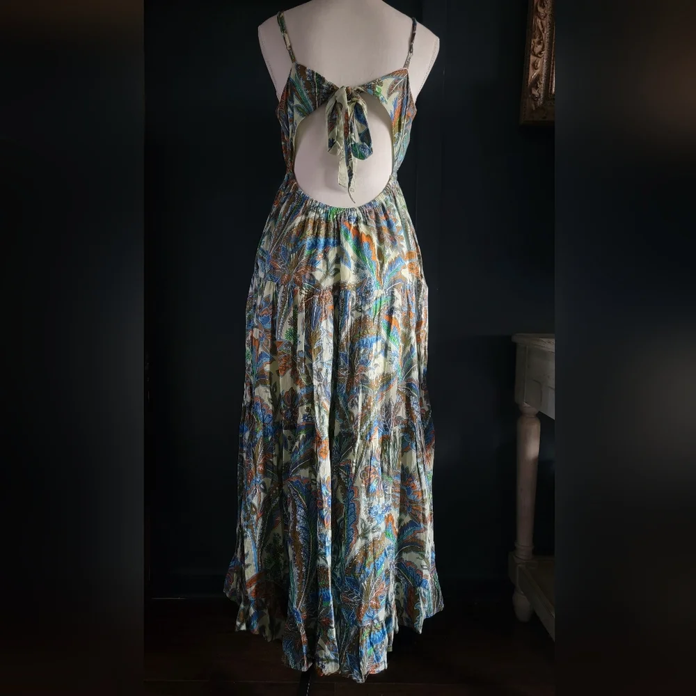 House of Harlow Cutout Tie Empire Waist Floral Paisley Beach Summer‎ Maxi Dress - Picture 7 of 15